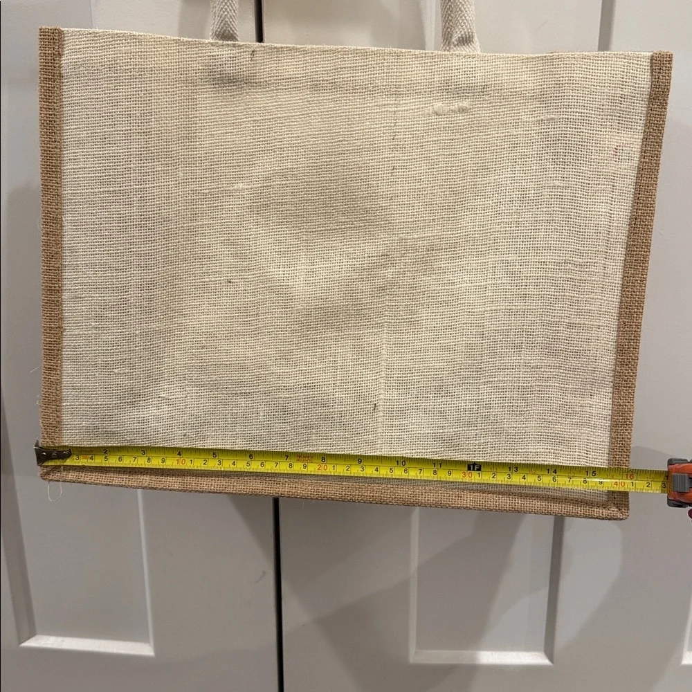 Yogi’s Gift Jute and Cotton Tote Bag, Cream and Tan, 16 x 12 inches